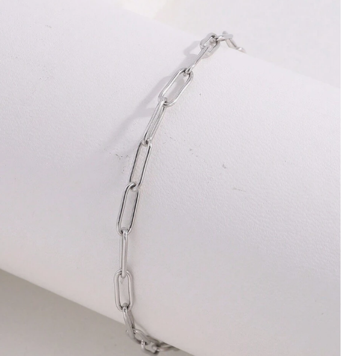 18K Stainless Steel White Gold Paperclip Bracelet