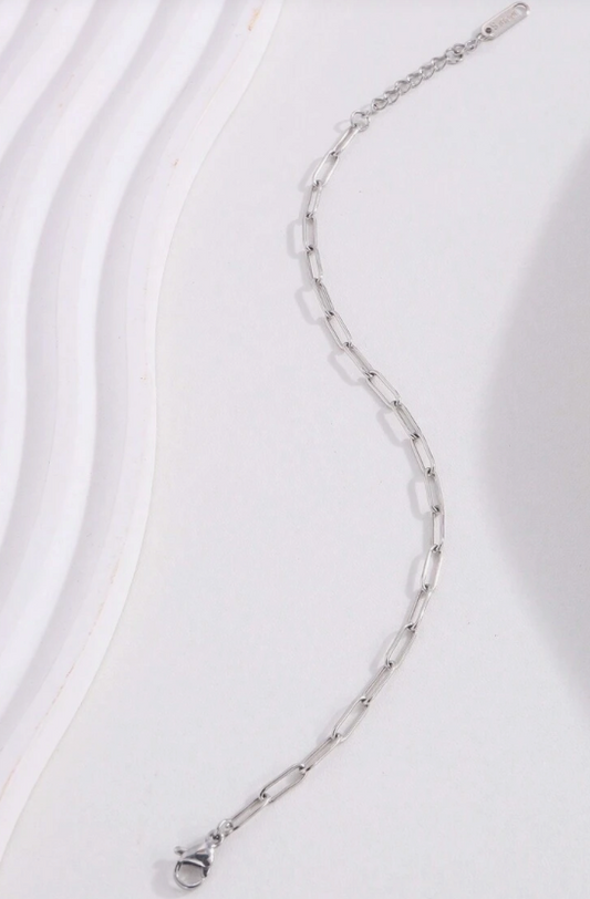 18K Stainless Steel White Gold Paperclip Bracelet