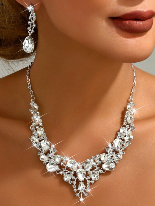 Cubic Zirconia Fashion Bridal Prom Zi Necklace Earrings Set
