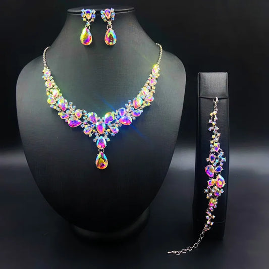 Cubic Zirconia Iridescent Multicolor   ~  Three piece set Jewelry Set
