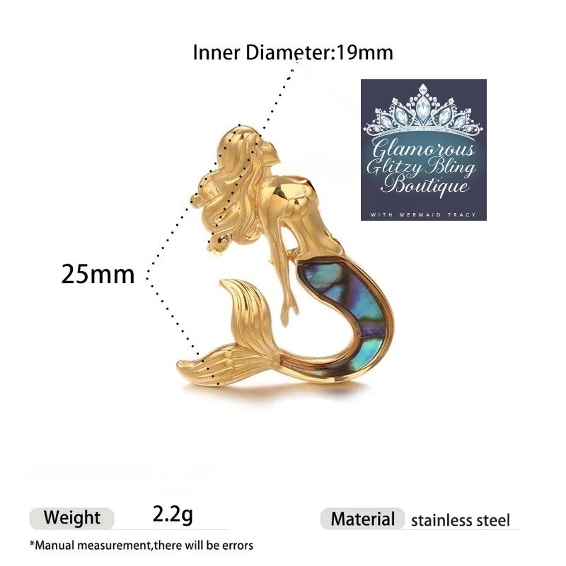 Abalone Shell 14K Gold Mermaid Stud Post Back Earring Titanium Stainless Steel