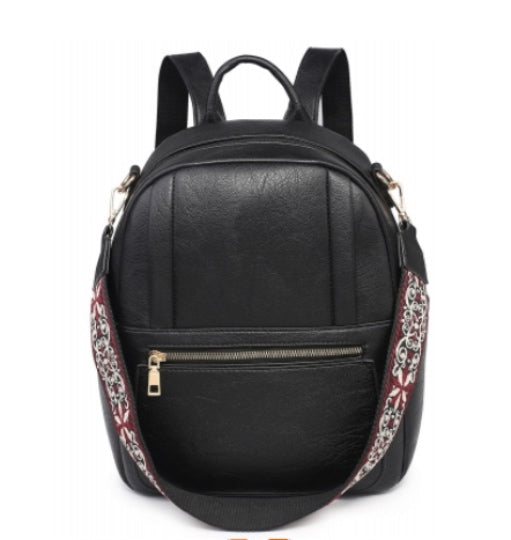 Black Large Backpack Multicolor Guitar Strap Convertible Backpack Black