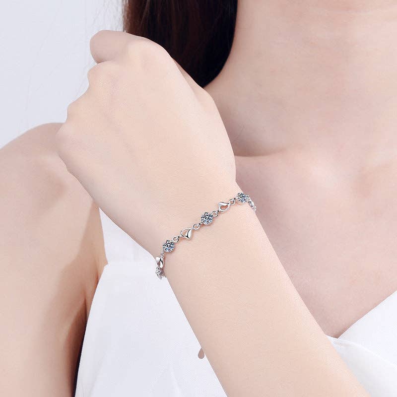 Dainty Heart Moissanite Bracelet in 925 Sterling Silver 3.5 ct
