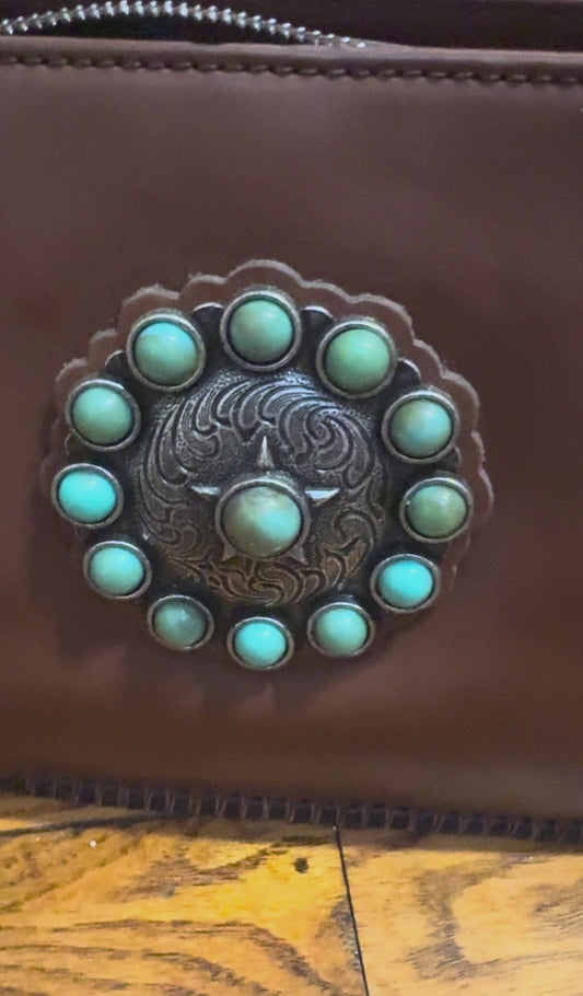 Montana West Trinity Ranch Ranch Genuine Leather Shoulder Handbag- Coffee Brown