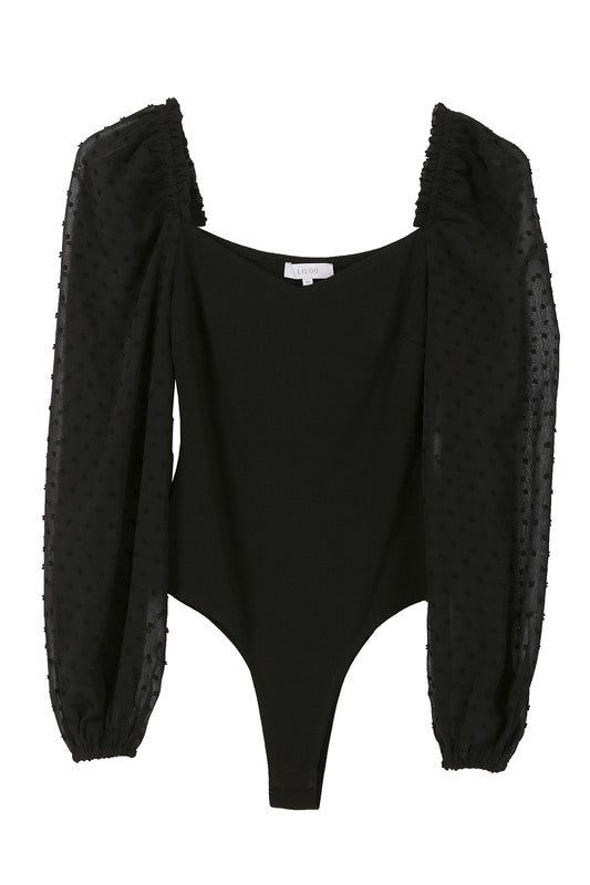 Ladies LS Shirring Sleeve Bodysuit