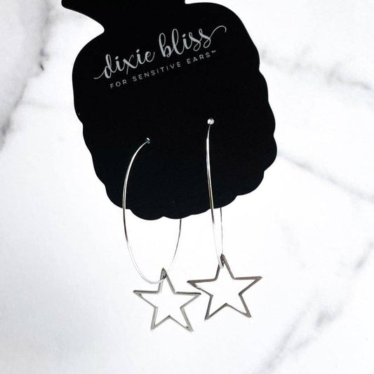 Fanciful Hoops in Stars ~  Stainless Steel  Star  Hoop Earrings
