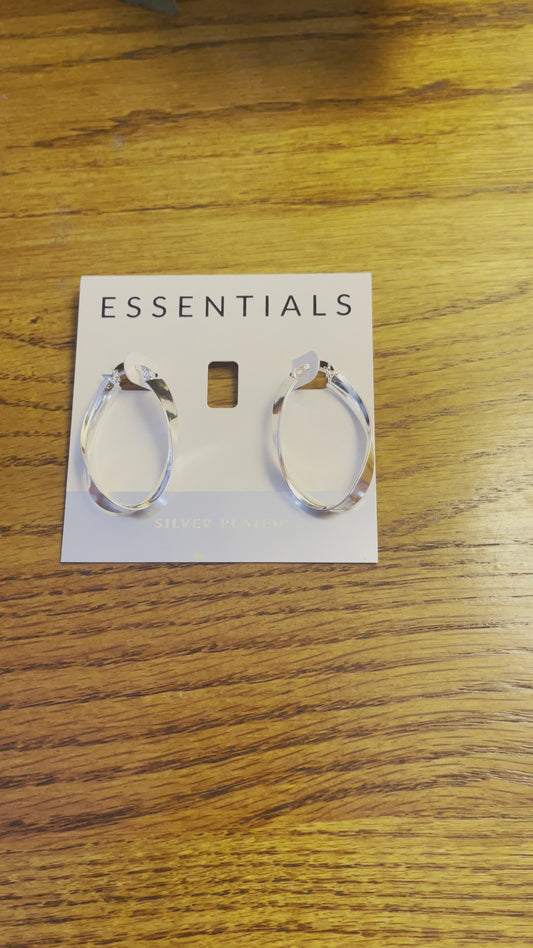 Essentials Polished Twisted Hoop  Medium 1.58 inch  Silver Plated  Earrings