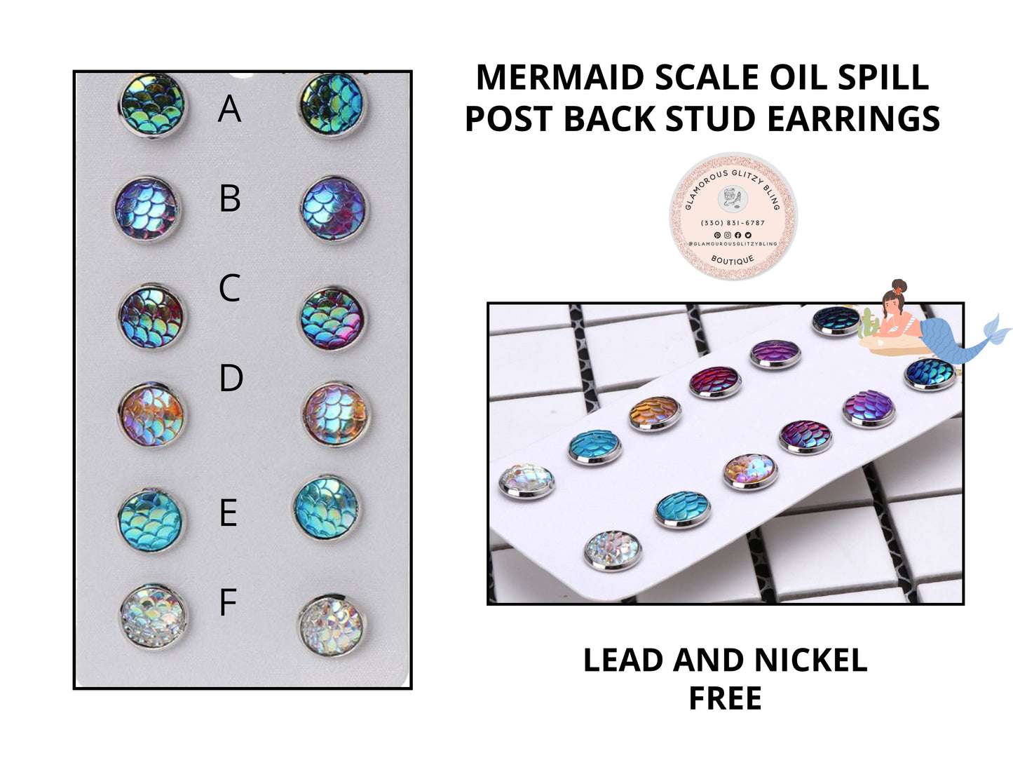 Mermaid Scale (Ladies, Teens or Kids) Post Stud Earrings  ( Choice )