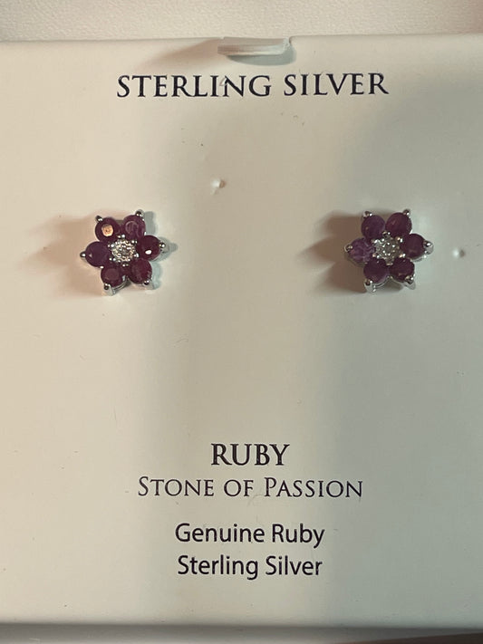Genuine Ruby Sterling Silver Post Back Stud Earrings ❤️Wowzers❤️