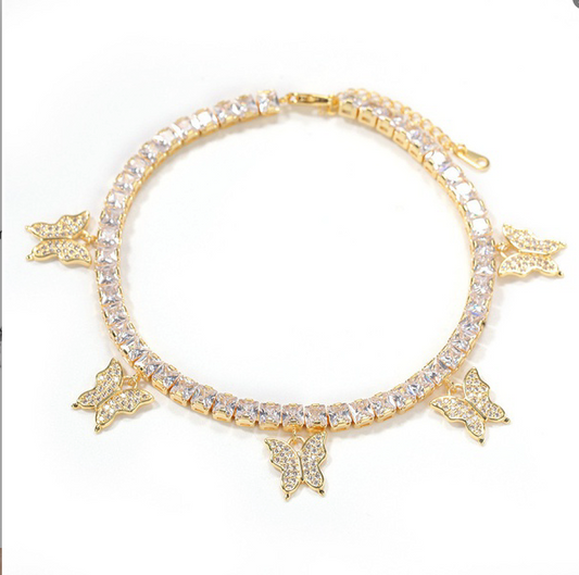 Fashion Jewelry - Butterfly Tassel Crystal  Stone Anklet - Gold  (  SALE )