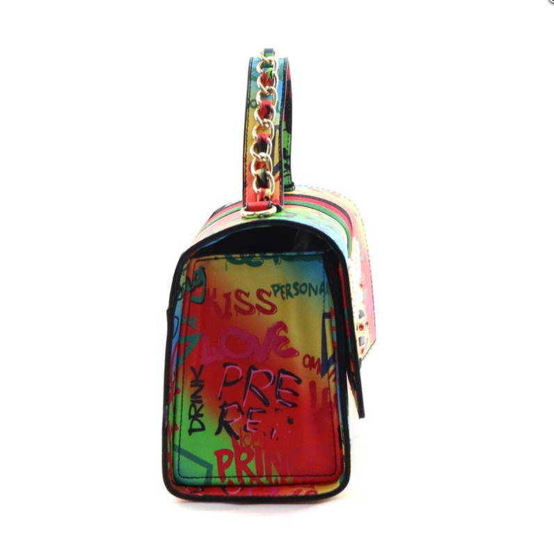 Fashion Luxury  Bumble bee Graffiti Rainbow Handbag and Wallet Set