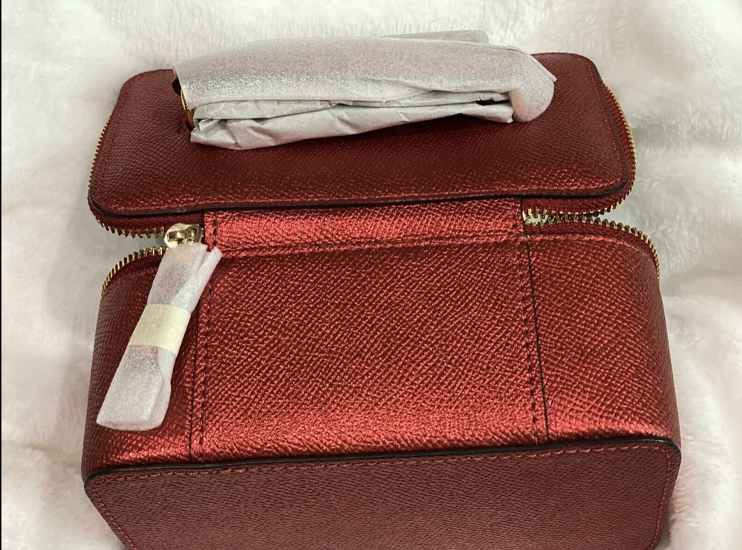 Coach  F37568  Jewelry Mini Vanity Case Leather Metallic RED  🔥 Authentic 🔥