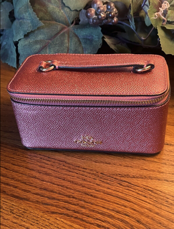 Coach  F37568  Jewelry Mini Vanity Case Leather Metallic RED  🔥 Authentic 🔥