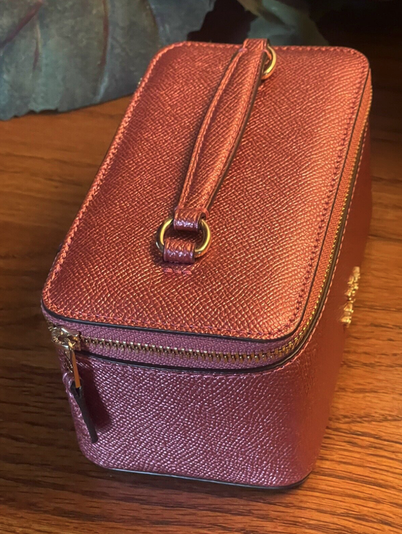 Coach  F37568  Jewelry Mini Vanity Case Leather Metallic RED  🔥 Authentic 🔥