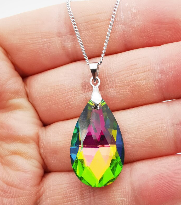 Mystic Topaz Colorful Oil Spill  Teardrop  Pendant   Necklace    🦄💜  Fan Favorite  💜🦄