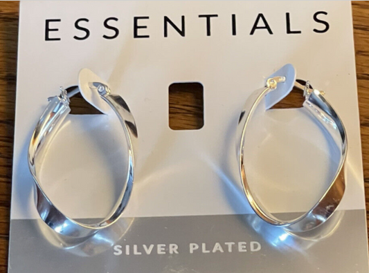 Essentials Polished Twisted Hoop  Medium 1.58 inch  Silver Plated  Earrings