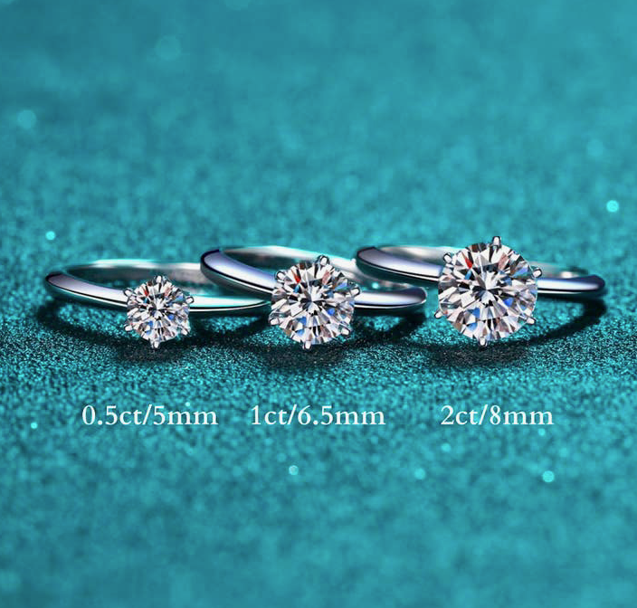 Classic Six-Prong Moissanite Engagement Ring in 925 Silver