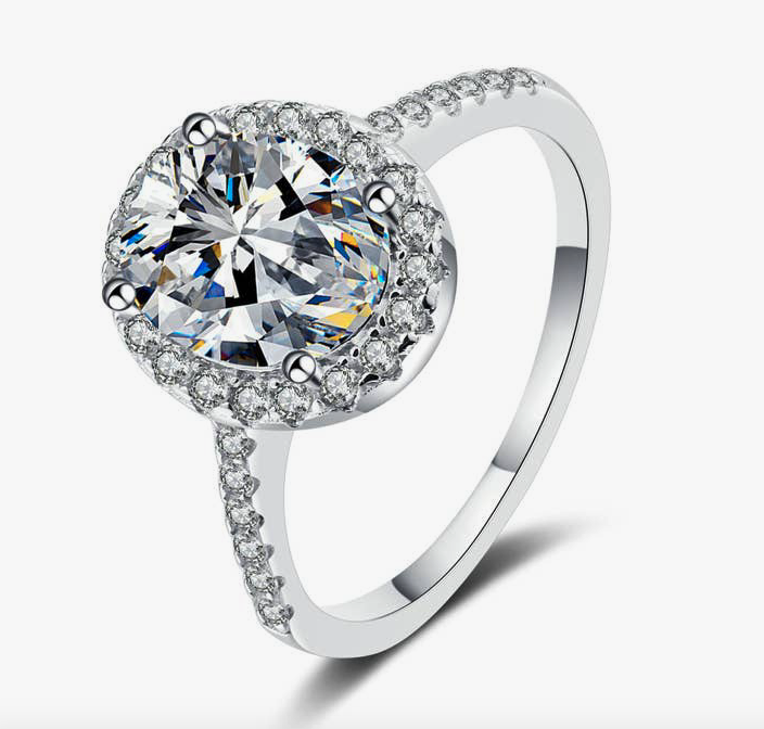 Oval Moissanite Engagement Ring in silver 925 Sterling Silver