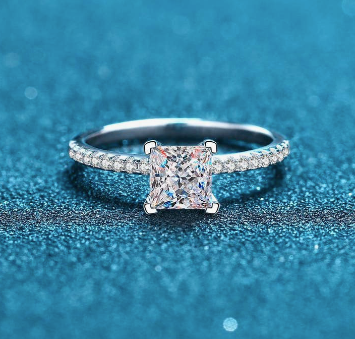 Four-Prong Moissanite Engagement Ring  in 925 Sterling Silver