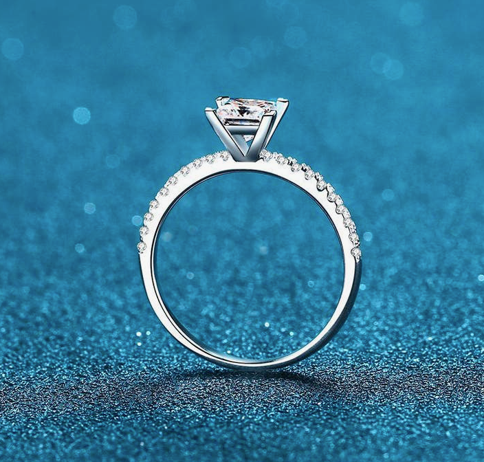 Four-Prong Moissanite Engagement Ring  in 925 Sterling Silver
