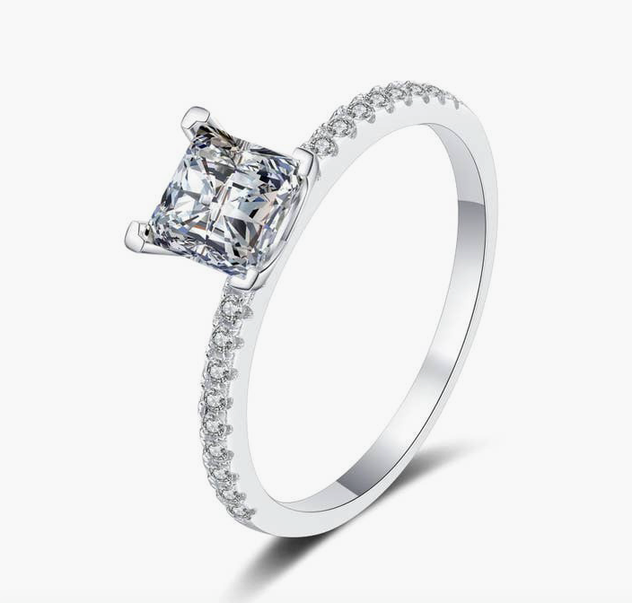 Four-Prong Moissanite Engagement Ring  in 925 Sterling Silver