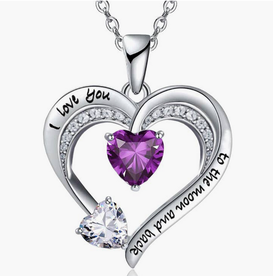 EM White Gold Filled Heart CZ Diamond Engraved Heart Necklace