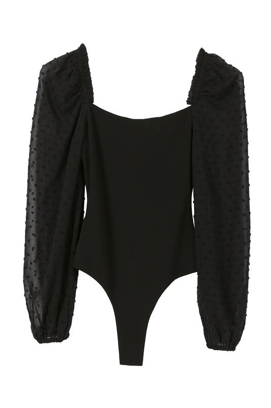 Ladies LS Shirring Sleeve Bodysuit